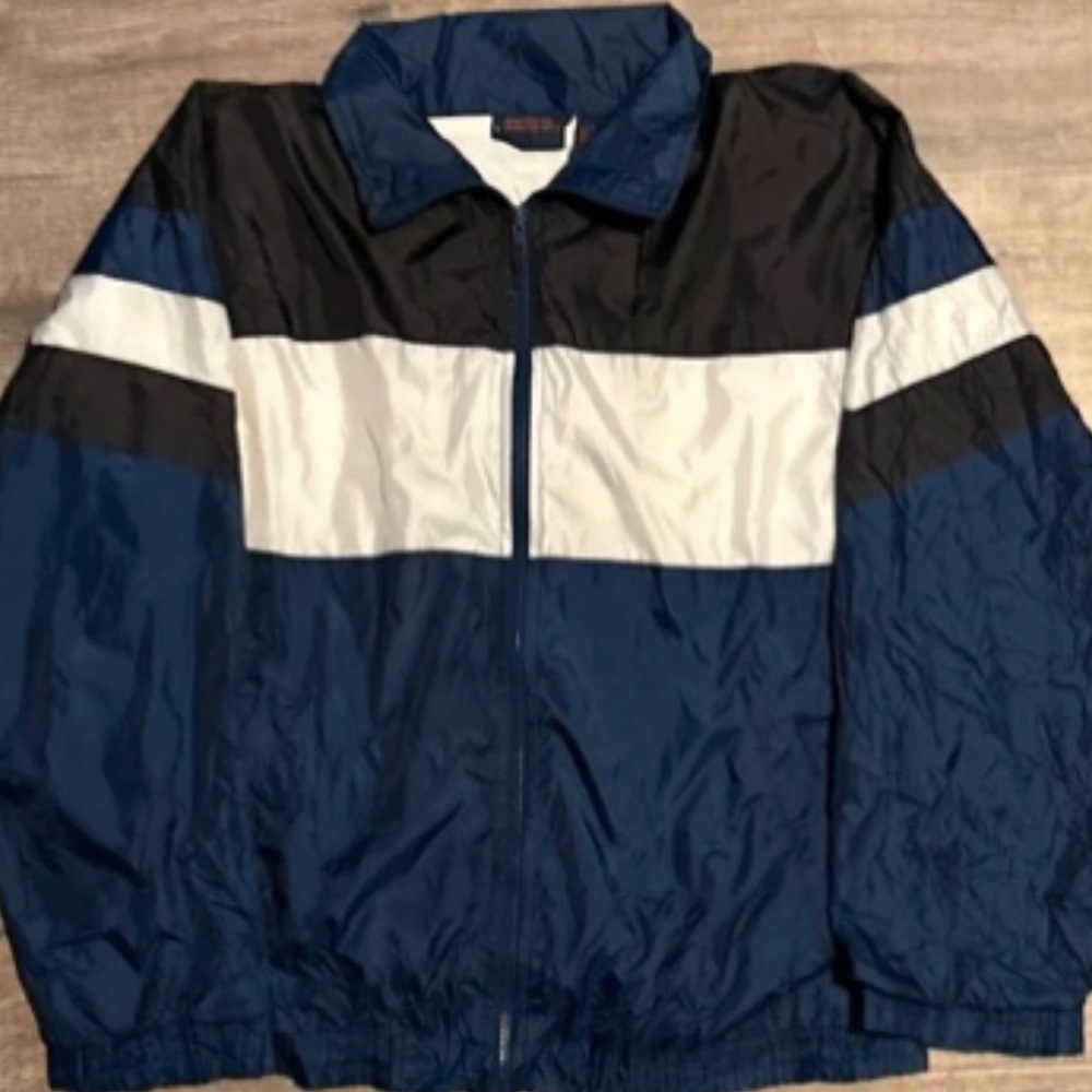 Men's Navy Blue Colorblock Windbreaker Jacket